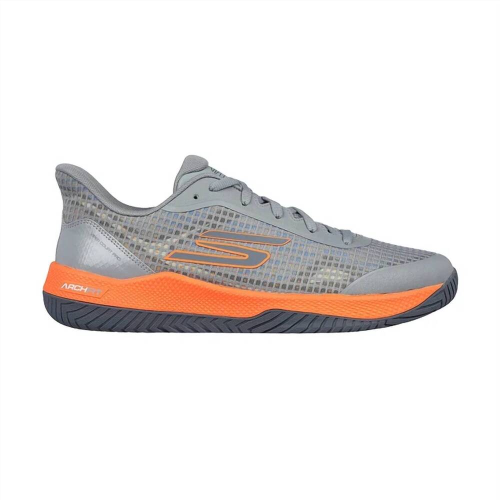 NEW SKECHERS men's viper court pro shoes in grey/orange